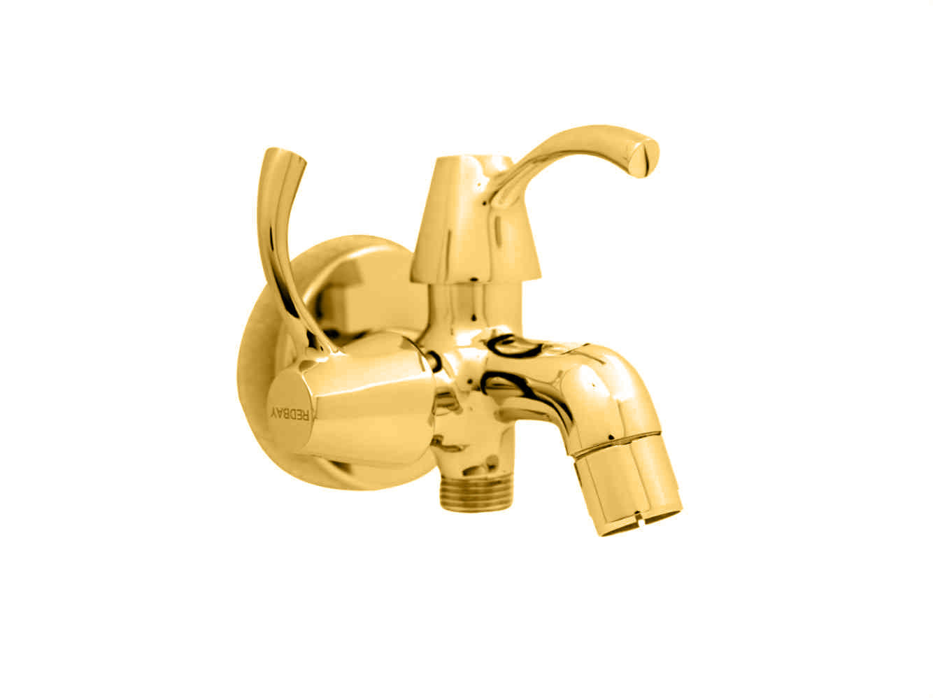 DOM 2 WAY BIB COCK WITH FLANGE (GOLD)